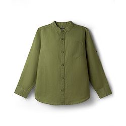 Pine Kids Linen Woven Full Sleeves Solid Shirt - Green