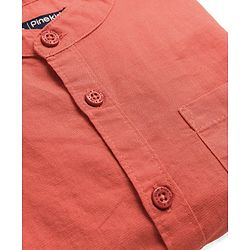 Pine Kids Linen Woven Full Sleeves Solid Shirt - Green