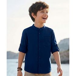 Pine Kids Linen Woven Full Sleeves Solid Shirt - Green