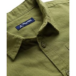 Pine Kids Linen Woven Half Sleeves Solid Shirt - Green