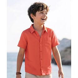 Pine Kids Linen Woven Half Sleeves Solid Shirt - Green