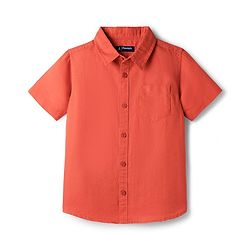 Pine Kids Linen Woven Half Sleeves Solid Shirt - Green