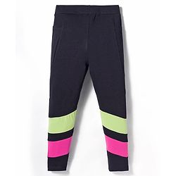Pine Kids Cotton Lycra Knit Full Length Leggings With Cut & Sew Design - Black