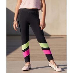 Pine Kids Cotton Lycra Knit Full Length Leggings With Cut & Sew Design - Black