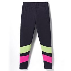 Pine Kids Cotton Lycra Knit Full Length Leggings With Cut & Sew Design - Black