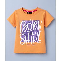 Pine Kids Cotton Knit Half Sleeves T-Shirt With Text Print - Orange