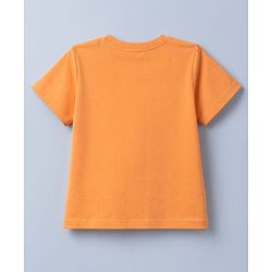 Pine Kids Cotton Knit Half Sleeves T-Shirt With Text Print - Orange