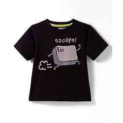 Pine Kids Cotton Knit Half Sleeves T-Shirt With Escape Key Print - Black