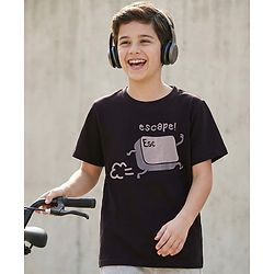 Pine Kids Cotton Knit Half Sleeves T-Shirt With Escape Key Print - Black