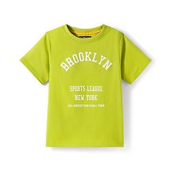 Pine Kids Cotton Knit Half Sleeves T-Shirt With Text Print - Green