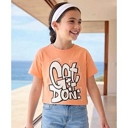 Pine Kids Cotton Knit Half Sleeves T-Shirt With Get It Done Print - Orange