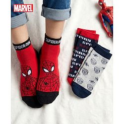 Pine Kids Marvel Non Terry Knit Ankle Length Anti Bacterial Socks With Spider-Man Graphics Pack of 3 - Red Grey & Black