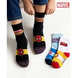 Pine Kids Marvel Non Terry Knit Ankle Length Anti Bacterial Socks With Avengers Graphics Pack of 3 - Black Light Blue & White