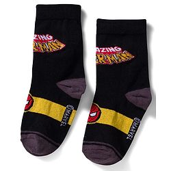 Pine Kids Marvel Non Terry Knit Ankle Length Anti Bacterial Socks With Avengers Graphics Pack of 3 - Black Light Blue & White