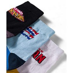 Pine Kids Marvel Non Terry Knit Ankle Length Anti Bacterial Socks With Avengers Graphics Pack of 3 - Black Light Blue & White