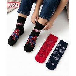 Pine Kids Marvel Non Terry Knit Ankle Length Anti Bacterial Socks With Spider-Man Graphics Pack of 3 - Red & Black