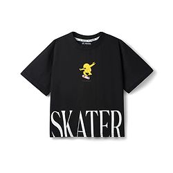 Pine Kids Cotton Knit Half Sleeves T-Shirt With Skater Print - Black