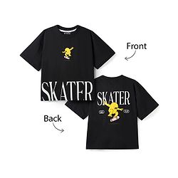 Pine Kids Cotton Knit Half Sleeves T-Shirt With Skater Print - Black