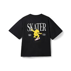 Pine Kids Cotton Knit Half Sleeves T-Shirt With Skater Print - Black