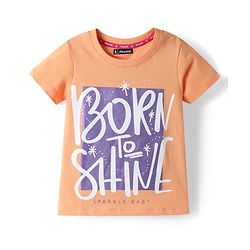 Pine Kids Cotton Knit Half Sleeves T-Shirt With Text Print - Orange