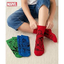 Pine Kids Marvel Non Terry Cotton Knit Anti Bacterial Ankle Length Socks With Avengers Graphic Pack of 3 - Multicolour