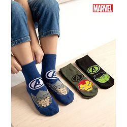 Pine Kids Marvel Non Terry Cotton Knit Anti Bacterial Ankle Length Socks With Avengers Graphic Pack of 3 - Mutlicolour