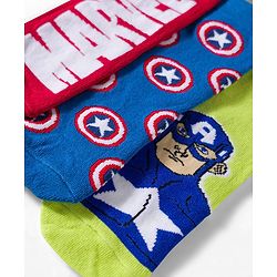 Pine Kids Marvel Non Terry Knit Ankle Length Anti Bacterial Socks With Avengers Graphics Pack of 3 - Red Blue & Green