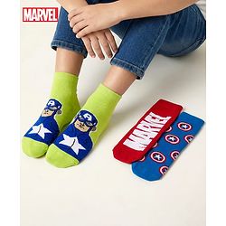 Pine Kids Marvel Non Terry Knit Ankle Length Anti Bacterial Socks With Avengers Graphics Pack of 3 - Red Blue & Green