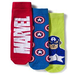 Pine Kids Marvel Non Terry Knit Ankle Length Anti Bacterial Socks With Avengers Graphics Pack of 3 - Red Blue & Green