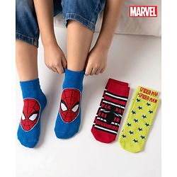 Pine Kids Non Terry Knit Anti Bacterial Ankle Length Socks With Spider Man Graphic Pack Of 3 - Multicolour