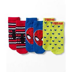 Pine Kids Non Terry Knit Anti Bacterial Ankle Length Socks With Spider Man Graphic Pack Of 3 - Multicolour