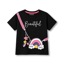 Pine Kids Cotton Knit Half Sleeves Sling Bag Printed T-Shirt -Black