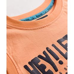 Pine Kids Cotton Knit Sleeveless T-Shirt with Beach Theme Print - Orange