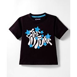 Pine Kids Cotton Knit Half Sleeves T-Shirt With Text Print - Black