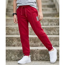 Pine Kids Knit Full Length Lounge Pant With Text Badge - Red