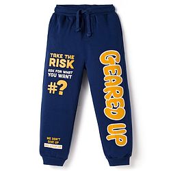Pine Kids Terry Knit Full Length Lounge Pant with Text Print - Navy Blue