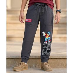 Pine Kids Terry Knit Full Length Lounge Pant With Text Print - Grey