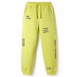 Pine Kids Terry Knit Full Length Lounge Pant With Text Print - Limegreen