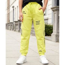 Pine Kids Terry Knit Full Length Lounge Pant With Text Print - Limegreen