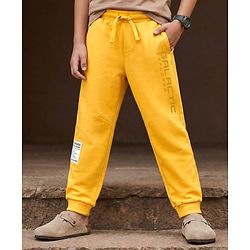 Pine Kids Terry Knit Full Length Lounge Pant With Text Badge - Mustard