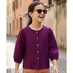 Pine Kids Woven Full Sleeves Solid Top - Purple