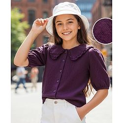Pine Kids Woven Half Puffed Sleeves Top With Textured Design - Purple