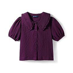 Pine Kids Woven Half Puffed Sleeves Top With Textured Design - Purple