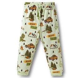 Pine Kids Single Jersey Knit Half Sleeves T-Shirt & Lounge Pant With Vehicle Print - Cream