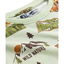 Pine Kids Single Jersey Knit Half Sleeves T-Shirt & Lounge Pant With Vehicle Print - Cream