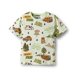 Pine Kids Single Jersey Knit Half Sleeves T-Shirt & Lounge Pant With Vehicle Print - Cream