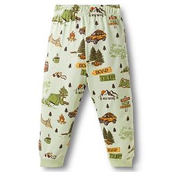 Pine Kids Single Jersey Knit Half Sleeves T-Shirt & Lounge Pant With Vehicle Print - Cream
