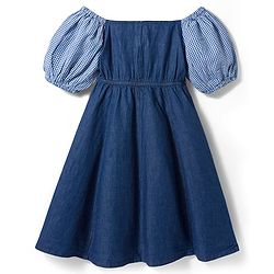 Pine Kids Cotton Woven Half Sleeves Off Shoulder Frock With Bow Applique - Blue