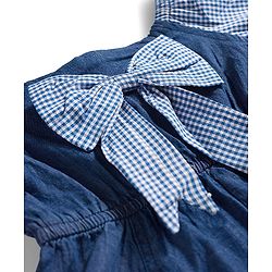 Pine Kids Cotton Woven Half Sleeves Off Shoulder Frock With Bow Applique - Blue