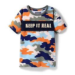 Pine Kids 100% Cotton Knit Half Sleeves Camouflage Printed Co-Ords T-Shirt & Pyjama Night Suit - Multicolour